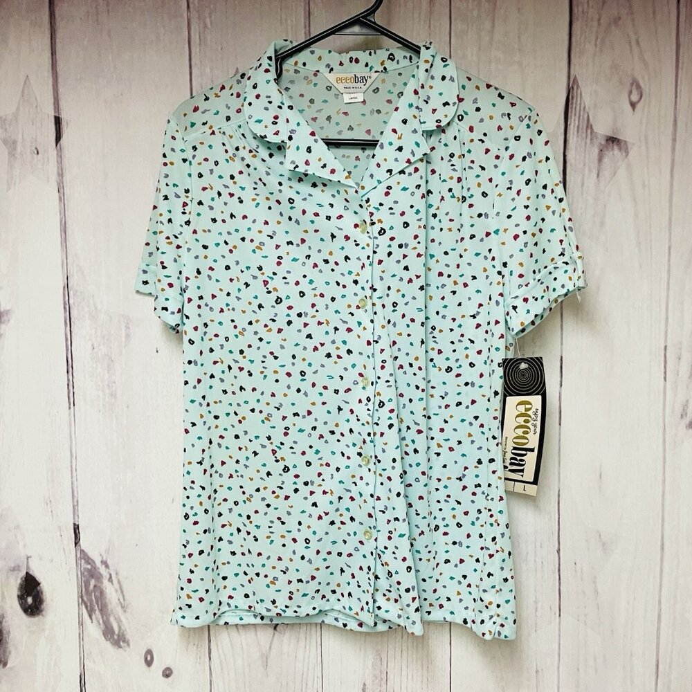 Vintage Ecco Bay Womens Size Large Blouse Button Front Colorful